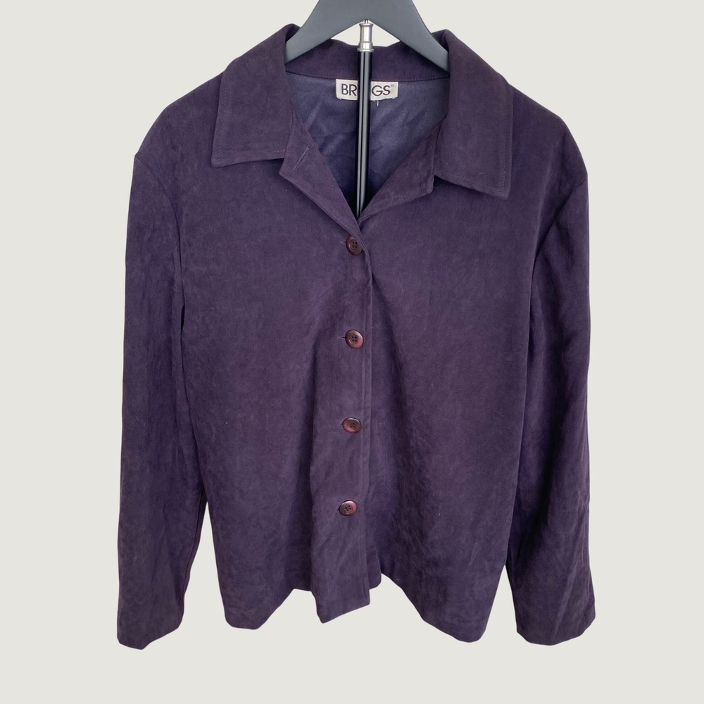 Briggs Vintage Purple Faux Suede Button Up Shirt Blouse Large Lined